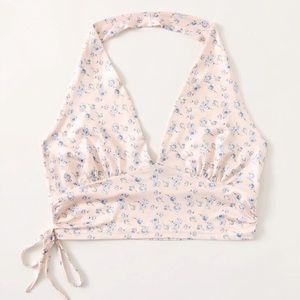 Halter floral crop top - baby pink